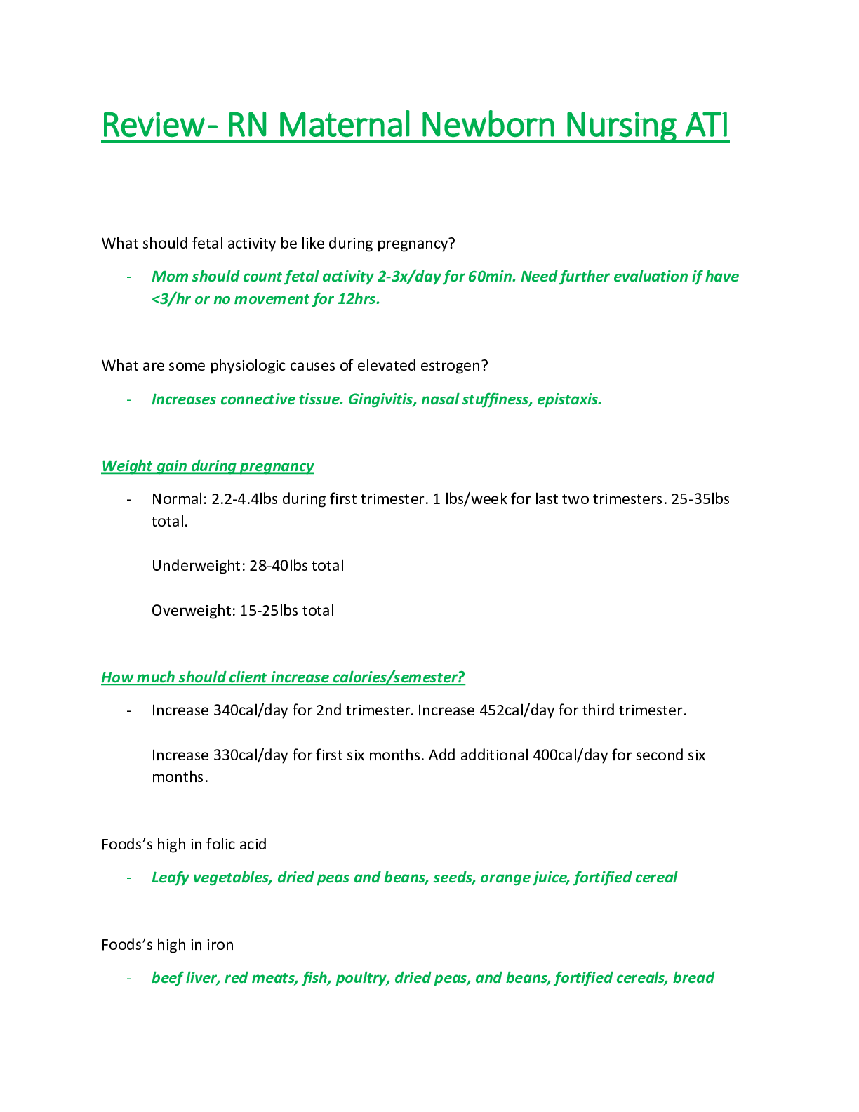 Preview of Review - RN Maternal Newborn Nursing ATI Latest 2021